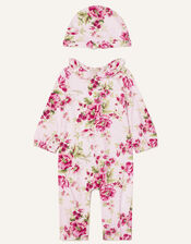 Newborn Floral Sleepsuit and Hat Set, Pink (PINK), large