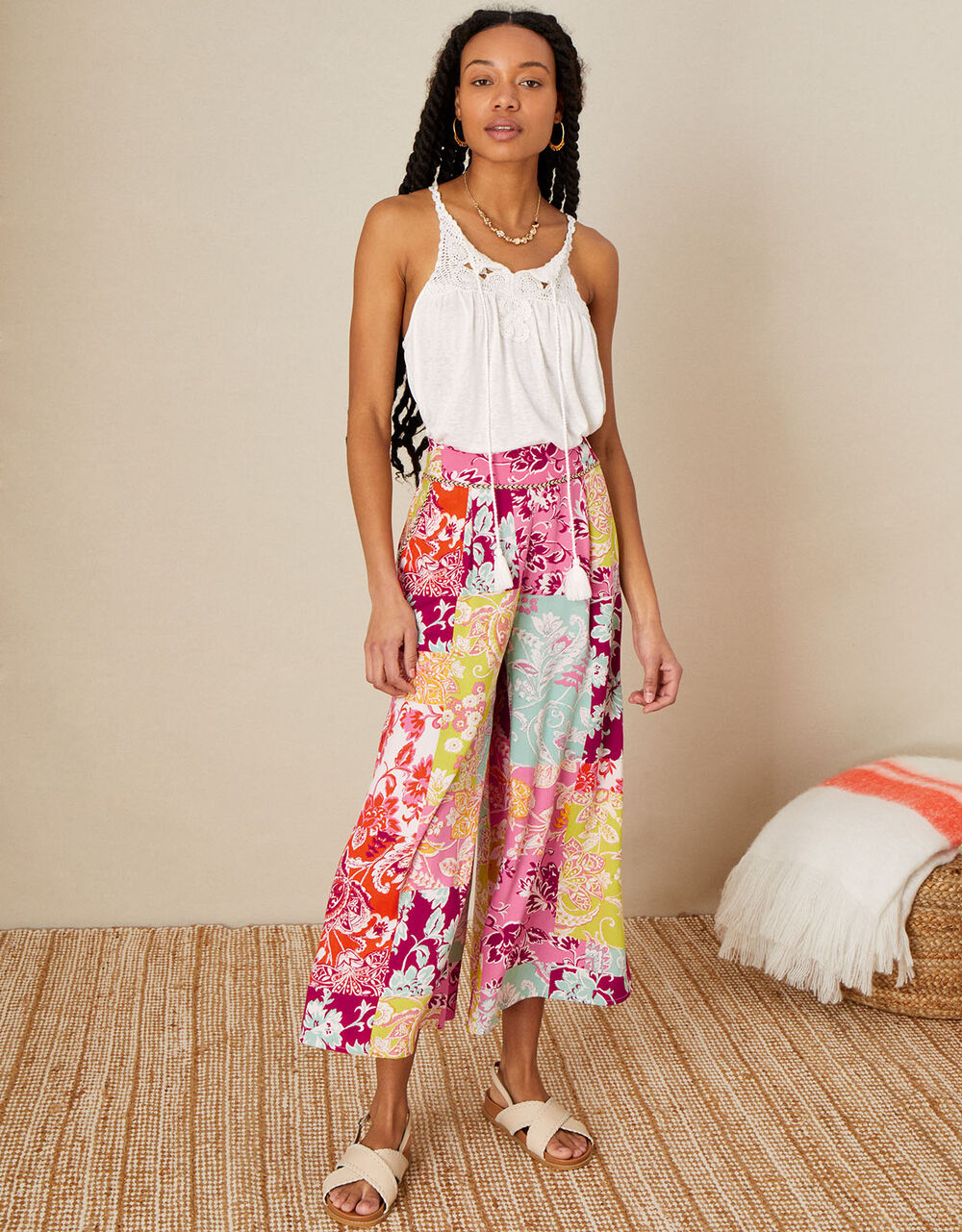 Women Women's Clothing | Floral Patch Print Cropped Trousers Orange - AS70401