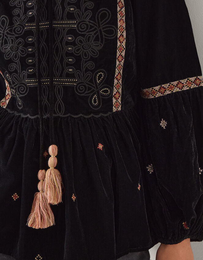 Noni Embroidered Velvet Long Sleeve Top , Black (BLACK), large