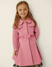 Velvet Bow A-Line Coat, Pink (PINK), large