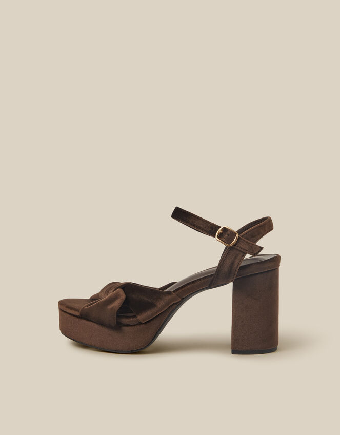 Nola Twist Knot Velvet Platform Heels, Brown (CHOCOLATE), large