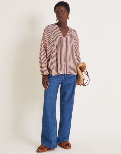 Yazmin Artisan Sheer Stripe Blouse, Brown (BROWN), large