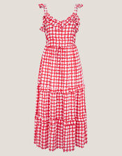 Geena Geometric Woodblock Midi Dress, Orange (CORAL), large