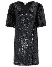 Serena Sequin Wrap Dress, Black (BLACK), large