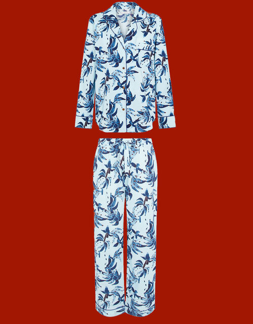 Luna & Noon Rio Tropical Print Pyjama Set, Blue (BLUE), large