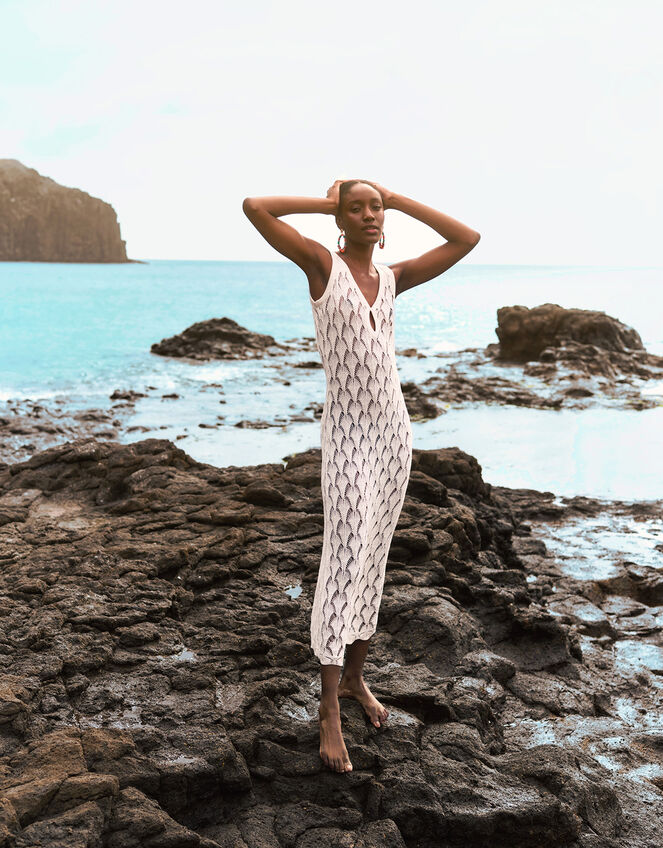 Pointelle Stitch Beach Midi Dress, Ivory (IVORY), large