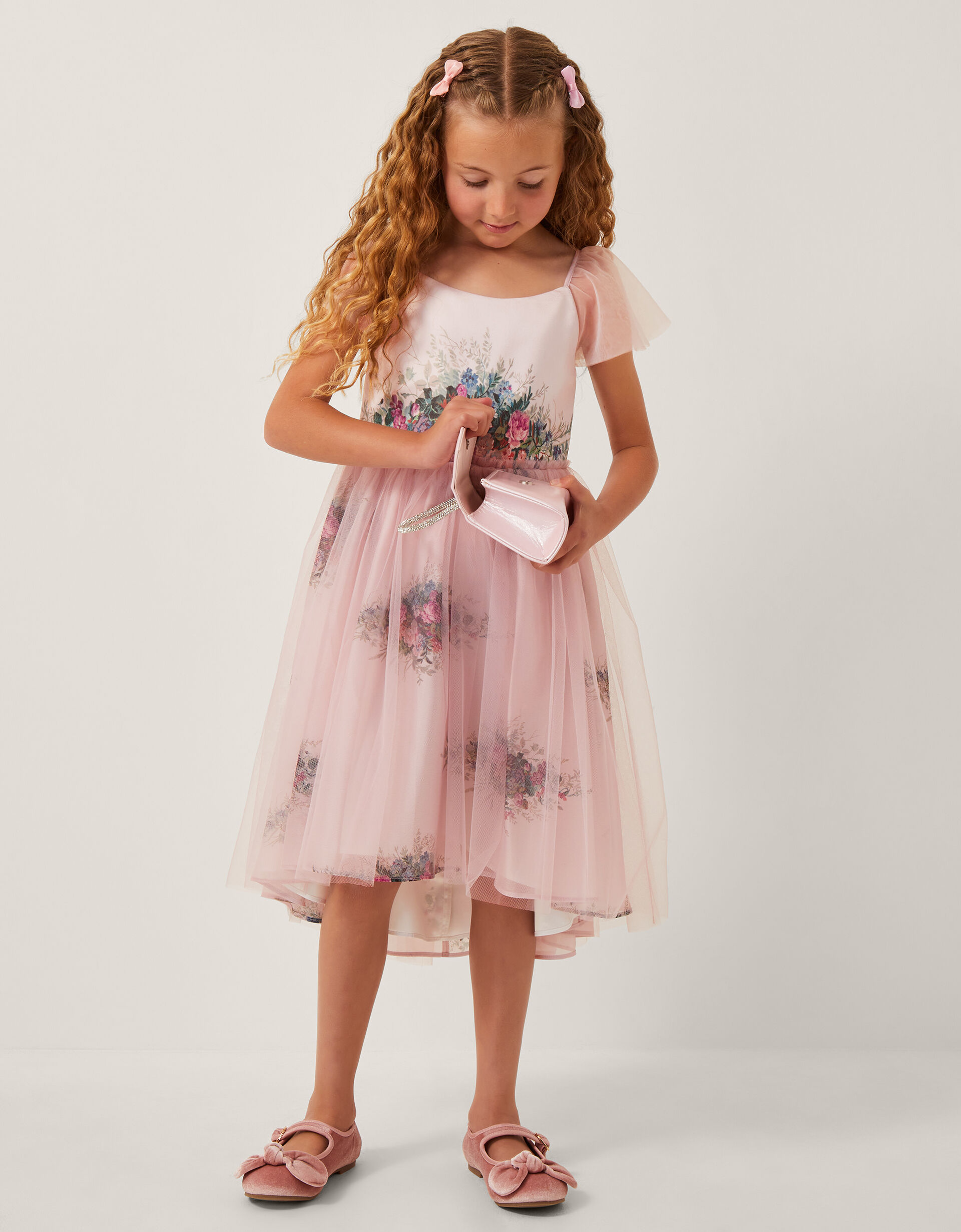 Charlotte Short Sleeve Floral Tulle Dress Pink