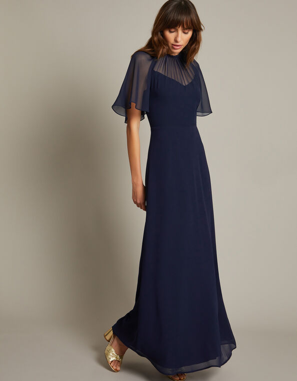 Mona Angel Sleeve Maxi Dress, Blue (NAVY), large