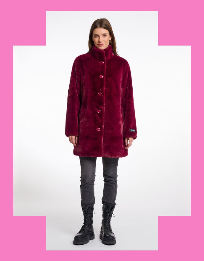 Rino & Pelle Nonna Faux Fur Teddy Coat, Red (BURGUNDY), large