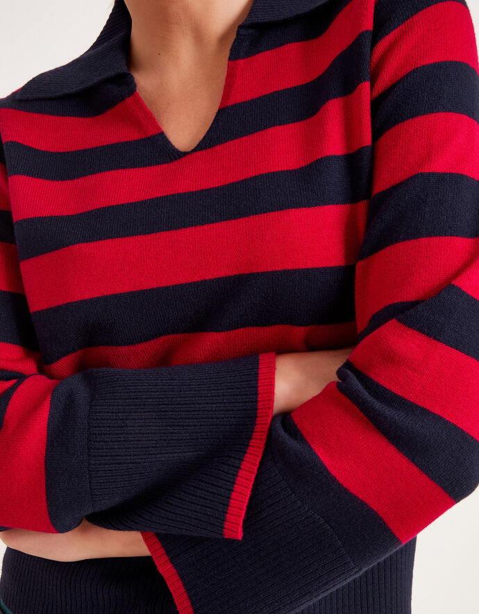 Shay Stripe Collared Jumper Red | Jumpers | Monsoon UK.