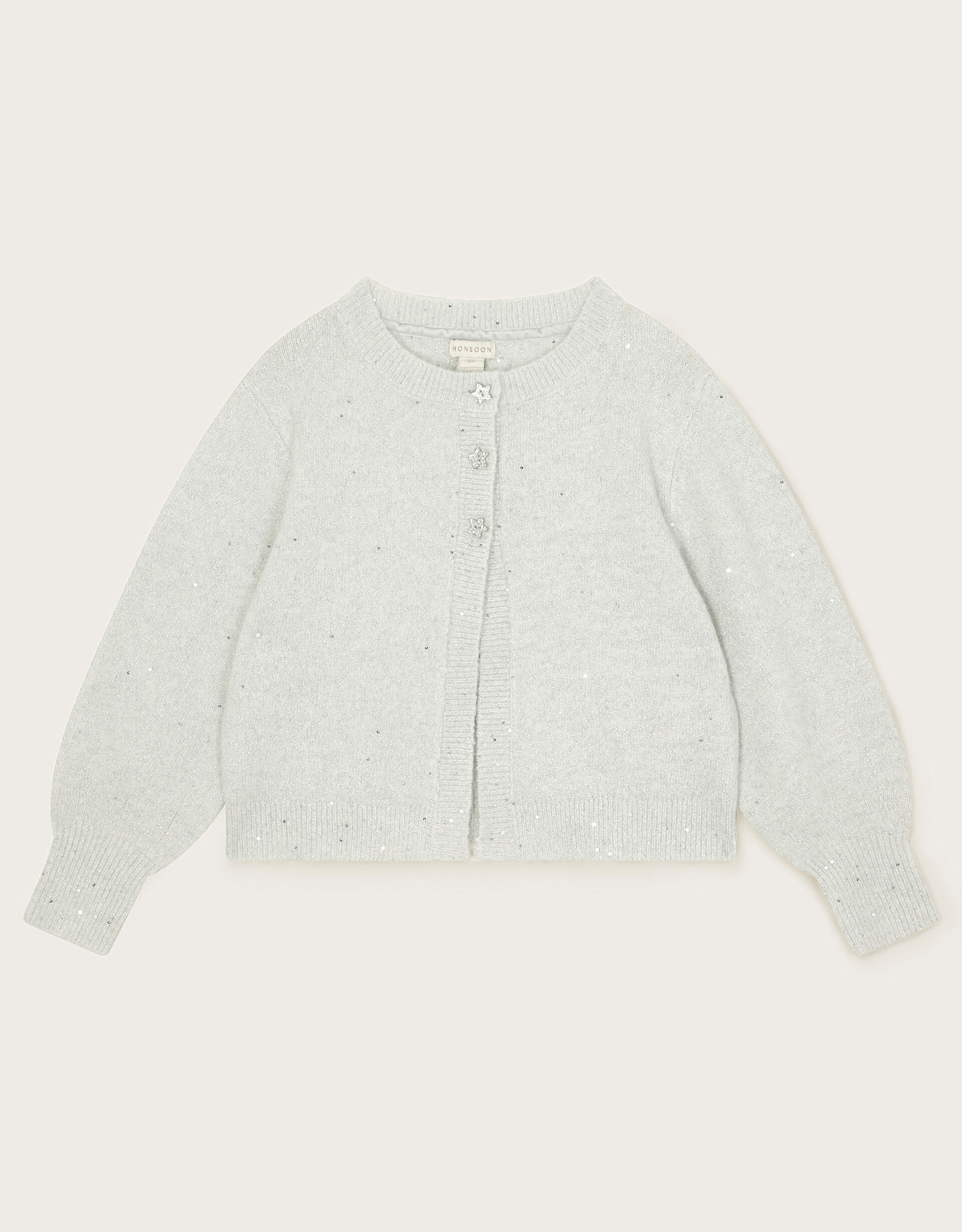 Sequin Star Button Cardigan Silver