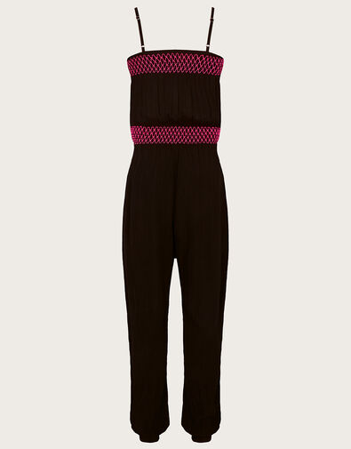 Contrast Stitch Jumpsuit , Black (BLACK), large