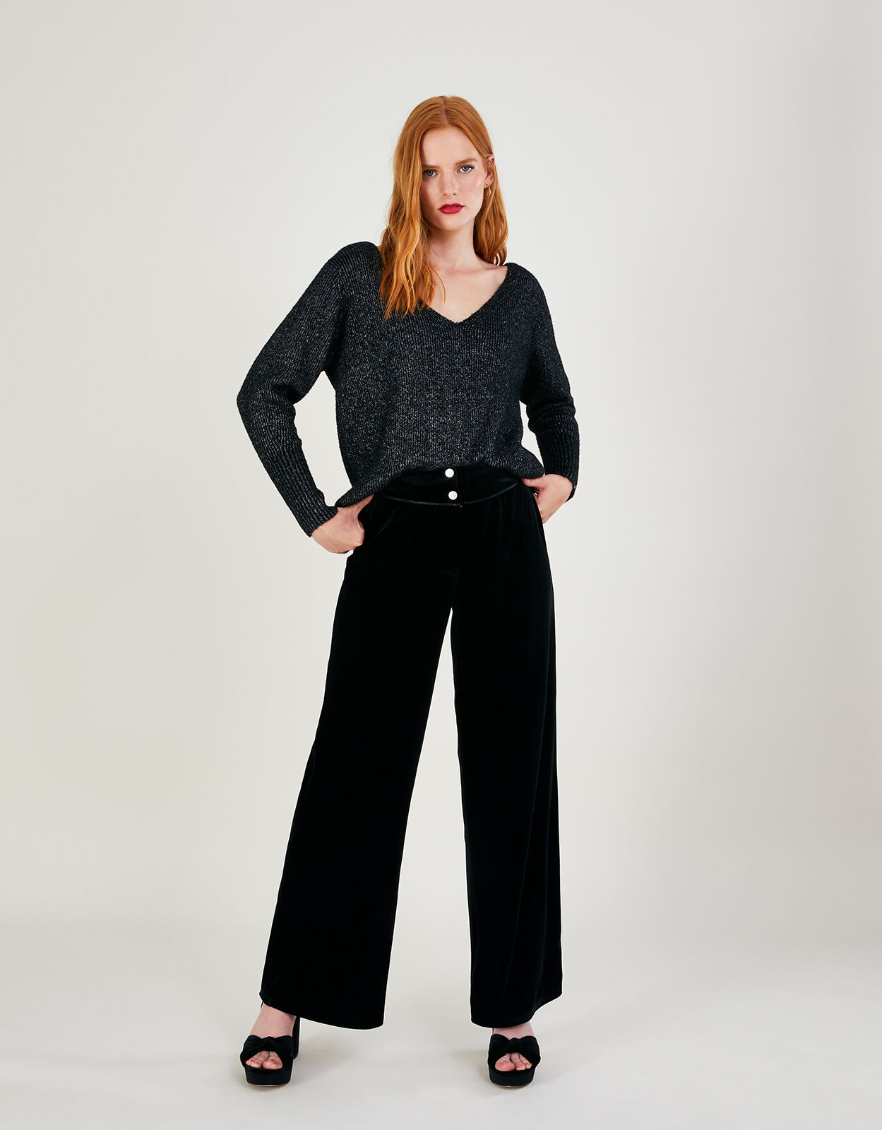 Ladies black top velvet pants