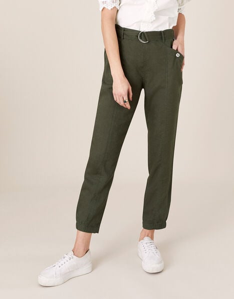 Frankie Joggers in Pure Linen Green, Green (KHAKI), large