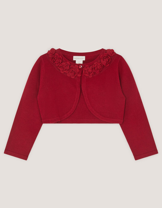 Baby Ottilie Appliqu&eacute; Rose Cardigan, Red (RED), large