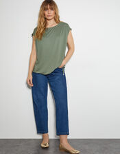 Tamara Cap Sleeve Tie Jersey Top, Green (KHAKI), large