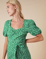 Roxie Rose Print Dress in Organic Cotton, Green (GREEN), large