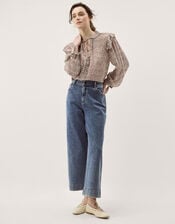 Hope Heart Print Blouse, Brown (CHOCOLATE), large