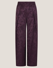 Rory Floral Satin Wide Leg Trousers, Purple (PURPLE), large