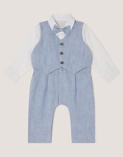 Newborn Arlo Waistcoat Romper, Blue (BLUE), large