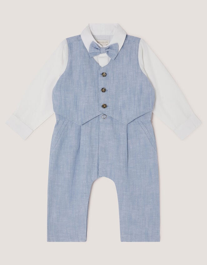 Newborn Arlo Waistcoat Romper, Blue (BLUE), large