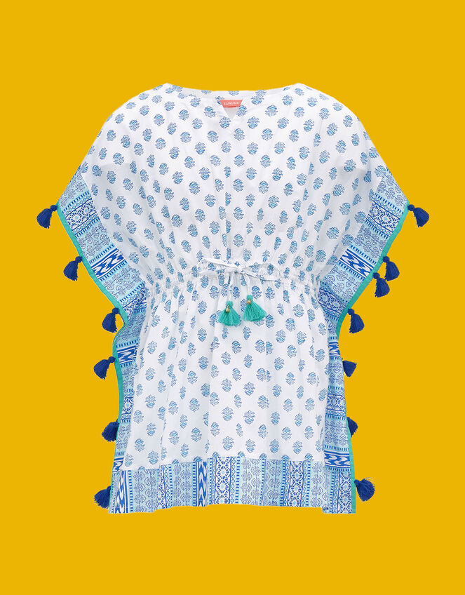 Sunuva Teen Block Print Kaftan, Blue (BLUE), large
