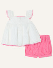 Baby Shirred Animal Top and Shorts Set White