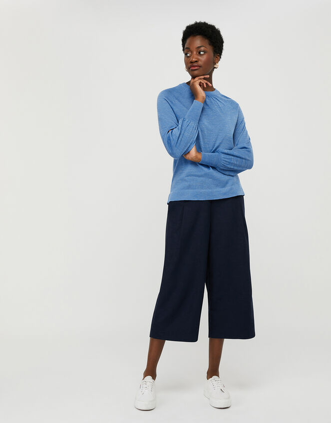 Misty Blouson Jumper in Linen Blend, Blue (BLUE), large