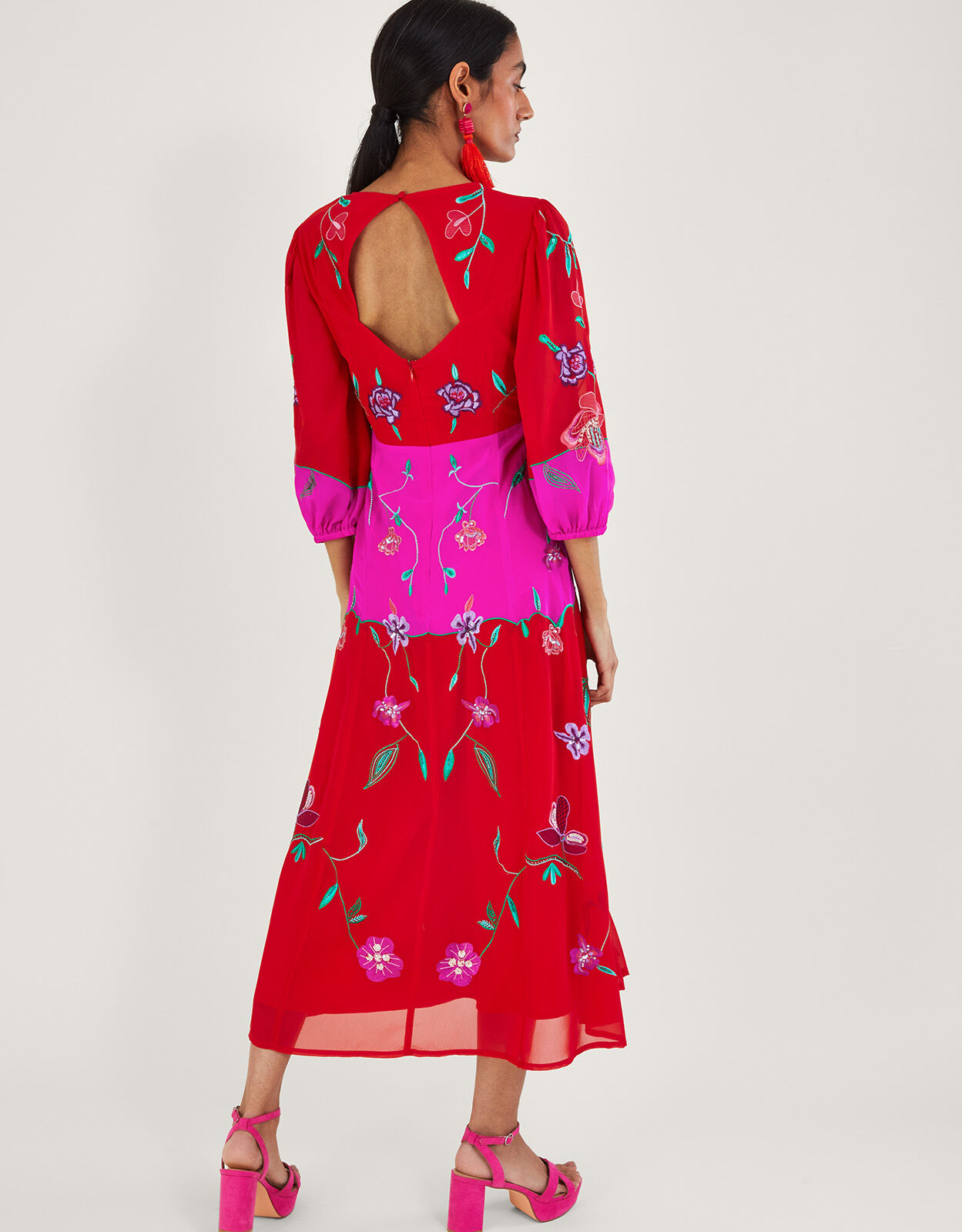 Joanna Embellished Dress in Recycled Polyester Red Evening Dresses Monsoon UK