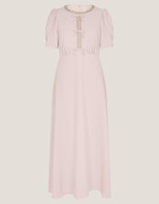 Bonnie Bow Puff Sleeve Midi Dress, Pink (BLUSH), large