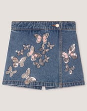 Butterfly Sequin Denim Skort, Blue (BLUE), large
