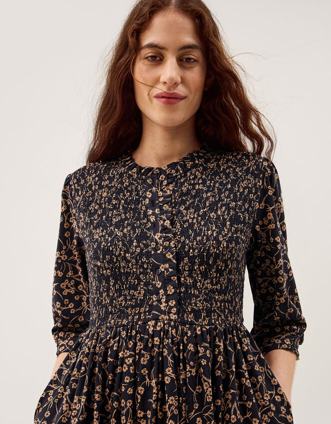 Aurelie Floral Jersey Midi Dress, Black (BLACK), large