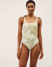 Lillie Leaf Print Stripe Swimsuit, Green (GREEN), large