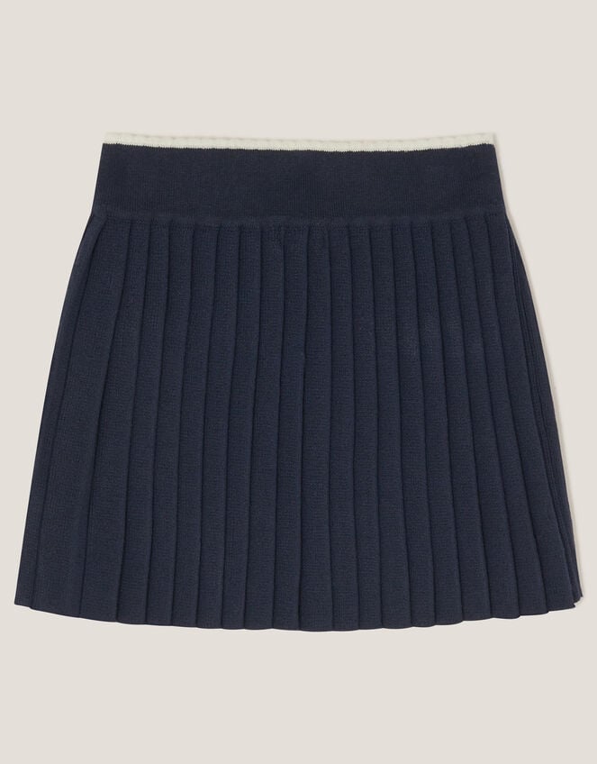Crochet Knit Pleated Skirt, Blue (NAVY), large