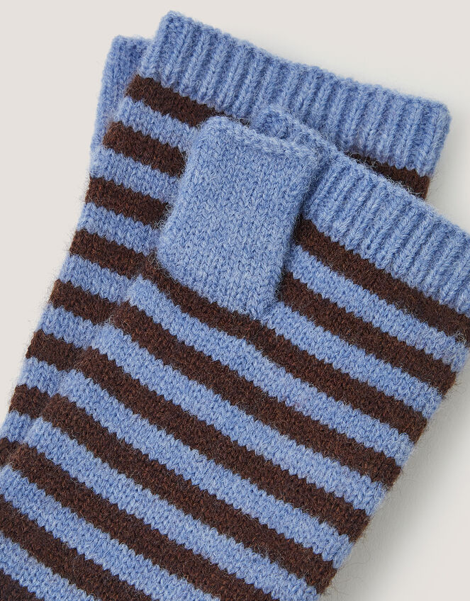 Stripe Knitted Wrist Warmers, , large