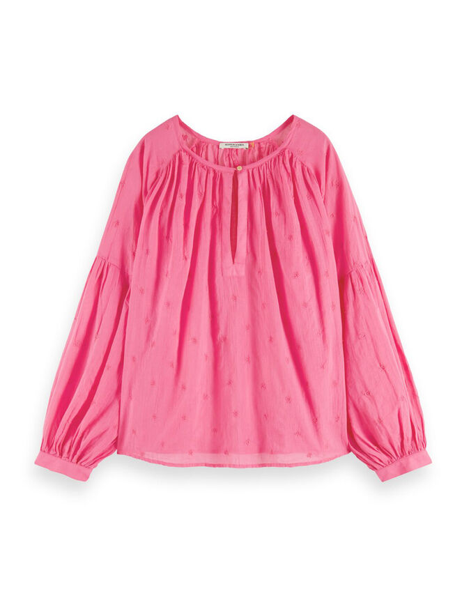 Scotch and Soda Button Neckline Easy Dobby Blouse, Pink (PINK), large