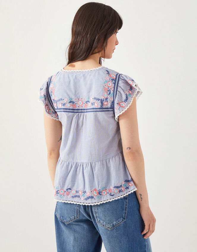 East Teleri Embroidered Stripe Top, Blue (BLUE), large
