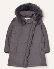 Asymmetric Ruffle Coat, Grey (GREY), large