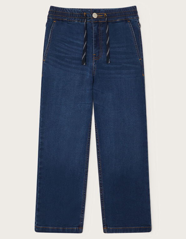 Drawstring Straight Jeans, Blue (BLUE), large
