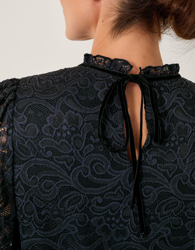 Larna Lace Long Sleeve Stretch Blouse, Blue (NAVY), large