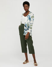 Tilda Printed Knit Cardigan in Linen Blend, Ivory (IVORY), large