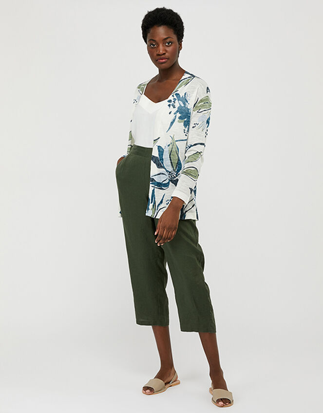 Tilda Printed Knit Cardigan in Linen Blend, Ivory (IVORY), large
