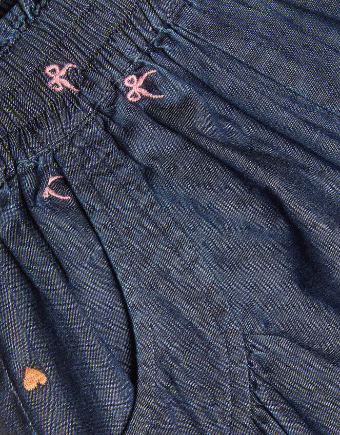 Embroidered Chambray Cuffed Trousers, Blue (BLUE), large