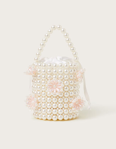 Pearl Beaded Flower Bucket Bag, , large