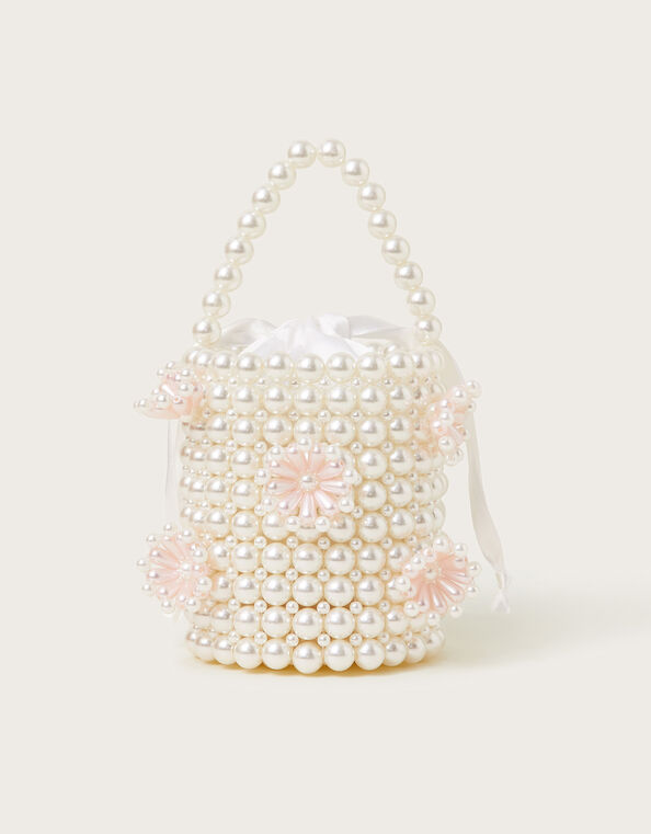 Pearl Beaded Flower Bucket Bag, , large
