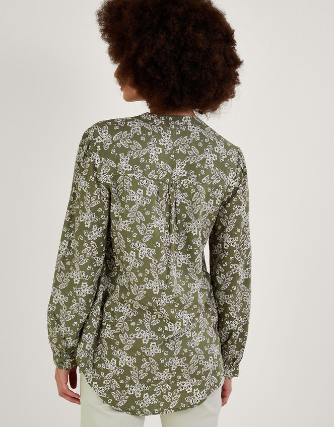 Longline Print Pullover Blouse in LENZING™ ECOVERO™ , Green (KHAKI), large