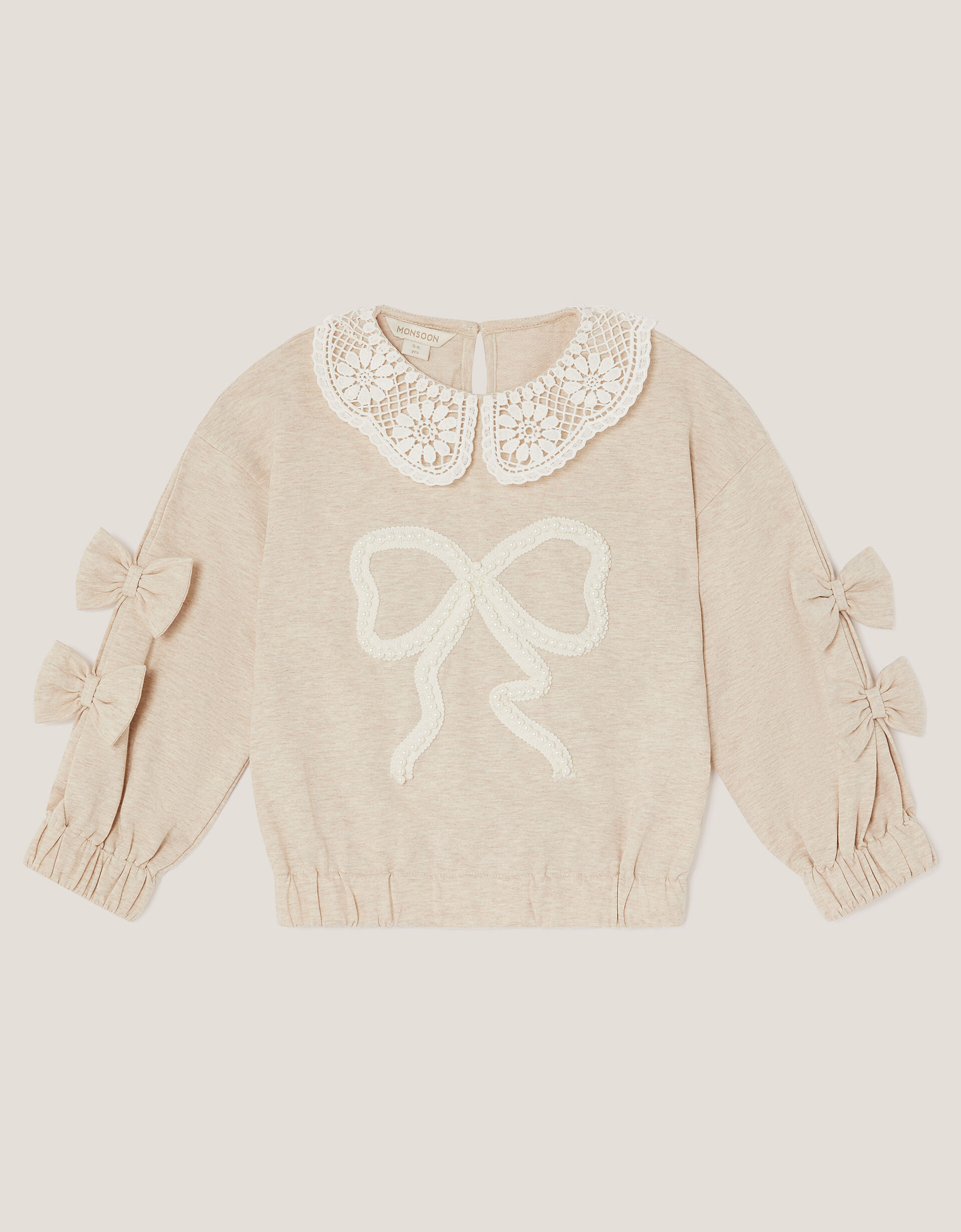 Bow Embellished Collar Sweatshirt Ivory