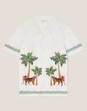 Tiger Embroidered Short Sleeve Shirt, Ivory (IVORY), large