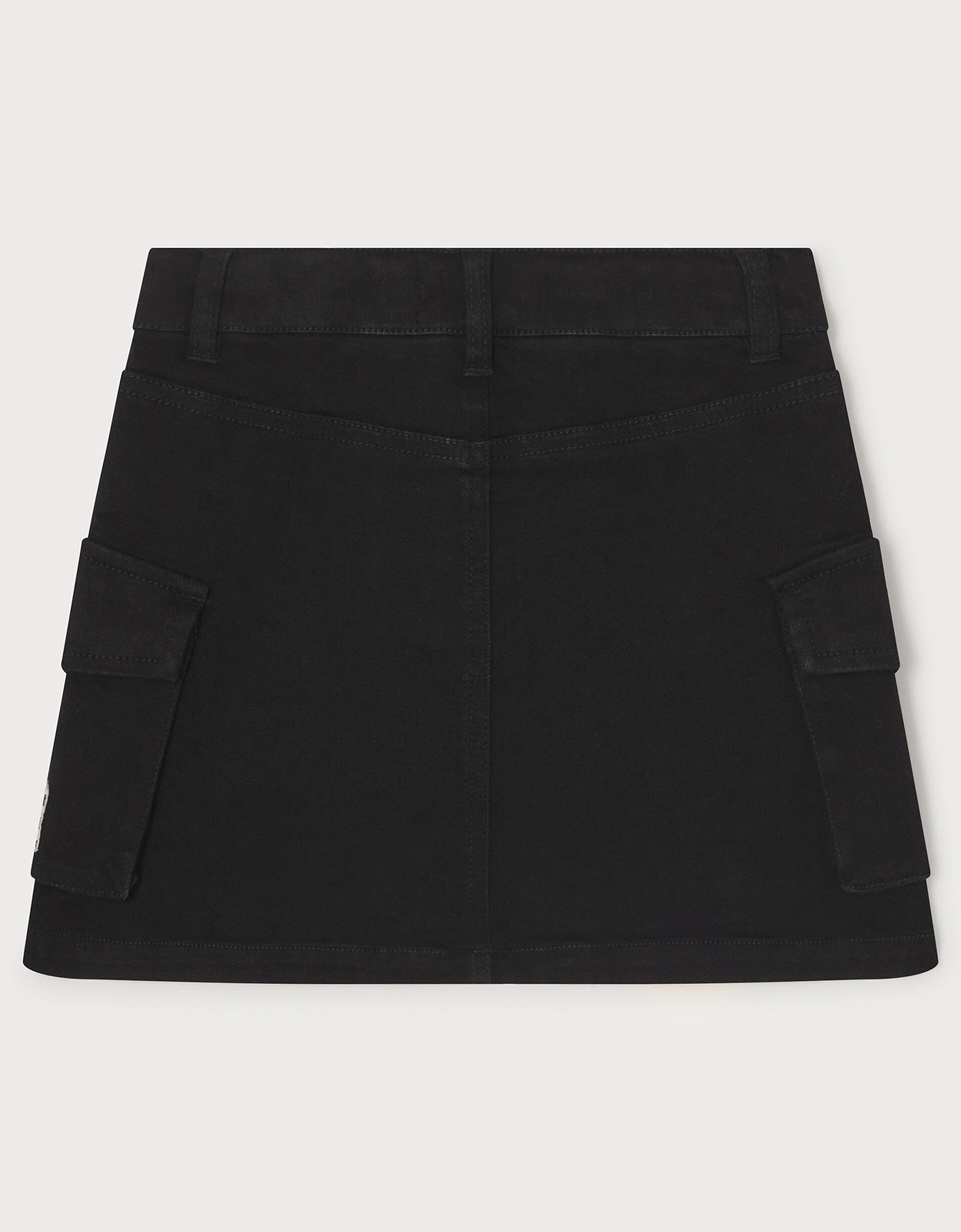 Girls Black Side Pocket Denim Mini Skirt