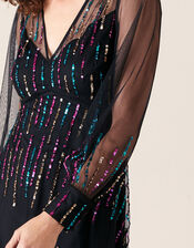 Louise Sequin Midi Dress, Black (BLACK), large